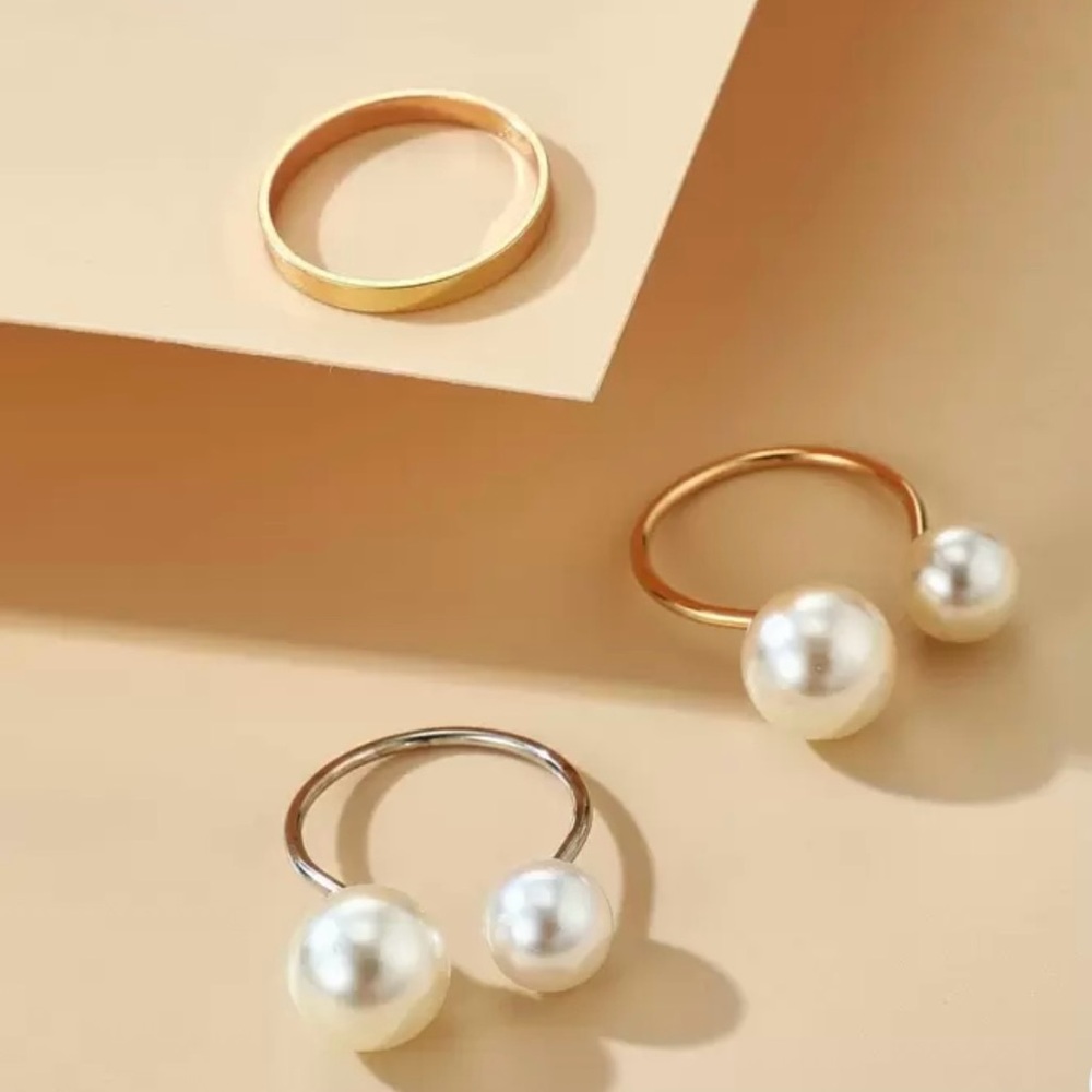 Set of 3 Pearl Gold and Silver Ring - Picture 5 of 5